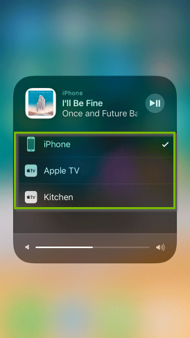 iOS device showing a selection of audio outputs