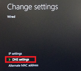 DNS settings highlighted