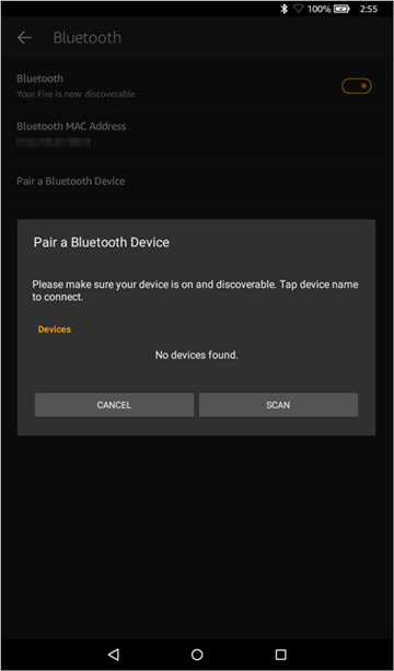 Bluetooth devices list screen