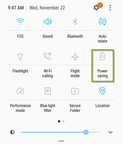 Power saving mode button. Screenshot.