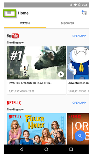 Google Home app's menu. Screenshot.