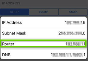 iOS network information showing the router highlighted.