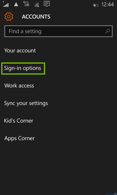 screenshot of account settings with sign-in options highlighted