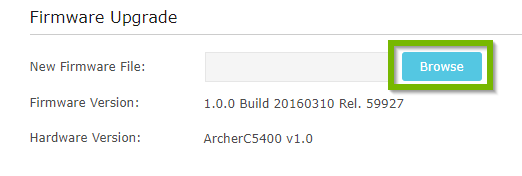 Example 1 of firmware upgrade screen, browse highlighted