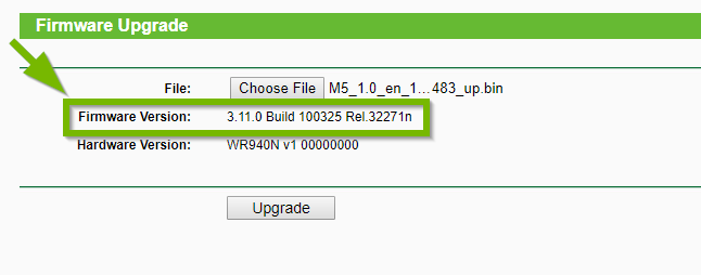 Firmware version highlighted