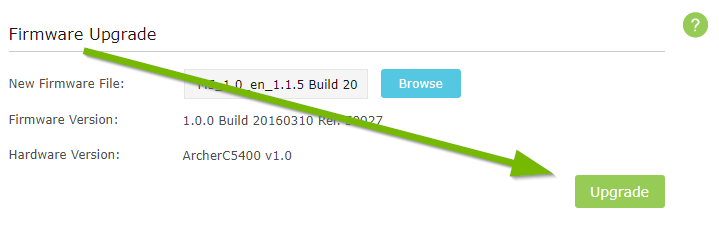 Example 1 of Firmware Upgrade screen with Upgrade highlighted