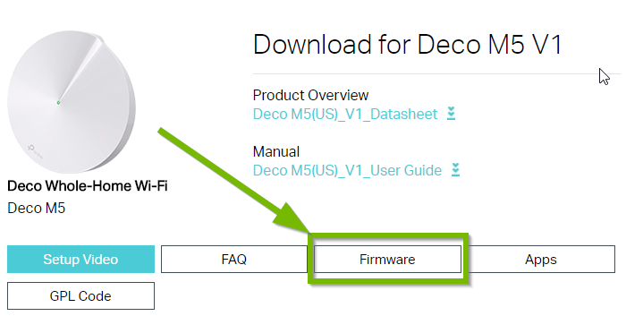 Download page for product with firmware highlighted