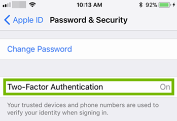 Turning two factor authentication on