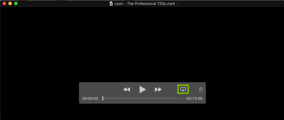 Screenshot of QuickTime interface with AirPlay icon highlighted