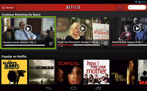 Netflix app highlighting a movie being selected to watch.