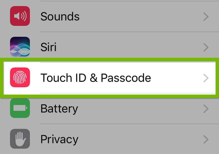 Touch ID and Passcode in settings.