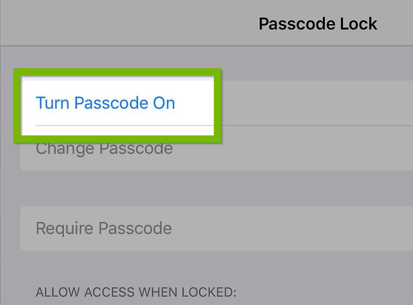 Turn passcode on option.