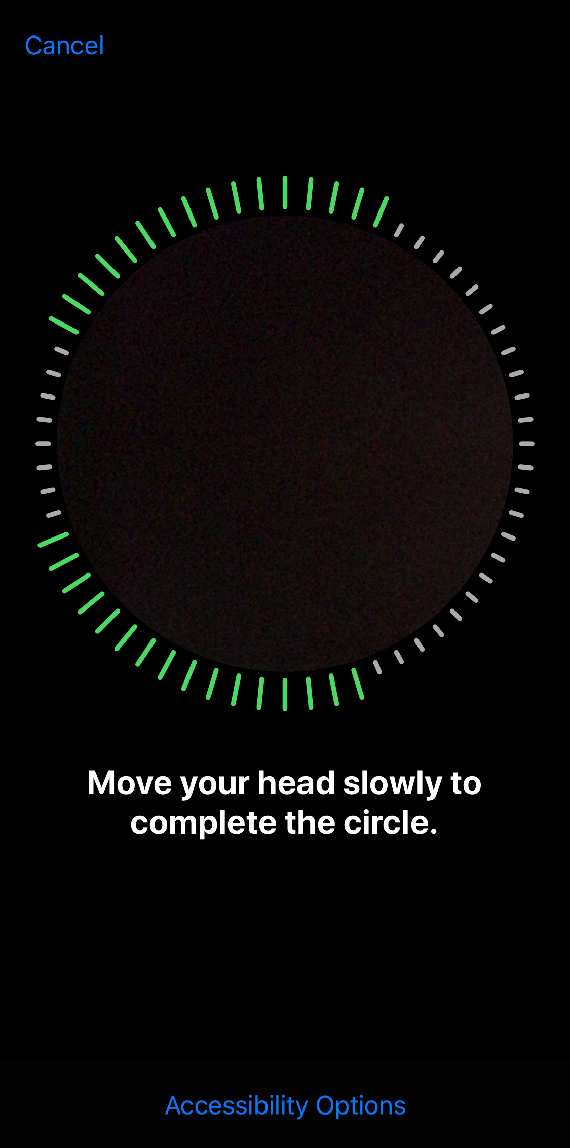 Face ID setup displaying face capture instructions.