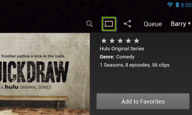 Hulu app highlighting the cast button.