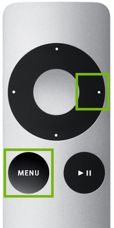 Apple remote with Menu and Right buttons highlighted