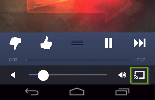 Pandora app playing music highlighting the cast button.