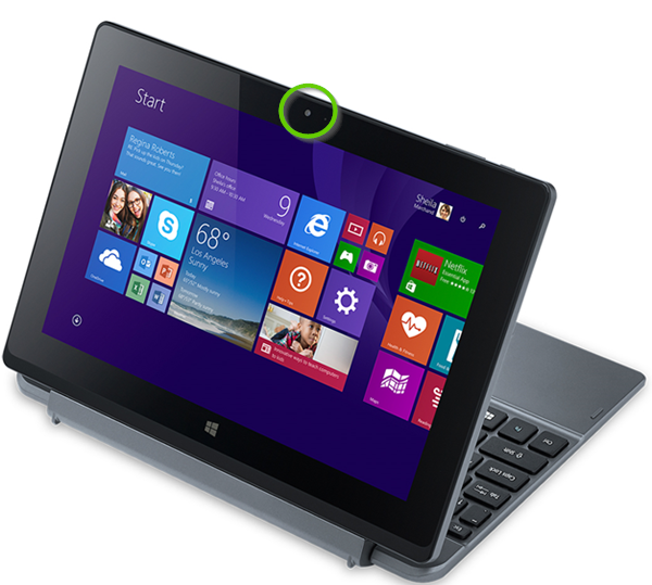 Acer tablet showing where the camera is