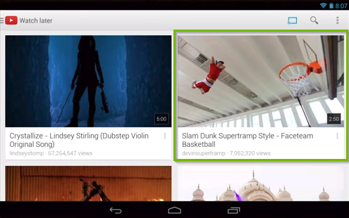 YouTube app highlighting the selection of a video to watch.