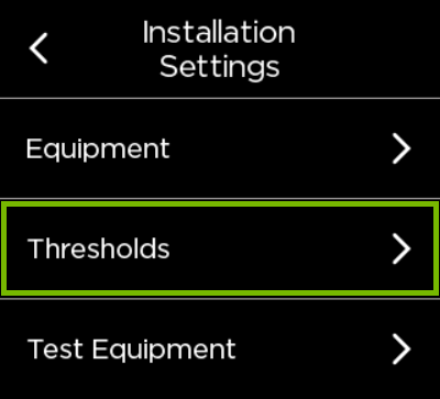 Thresholds option highlighted in ecobee settings.