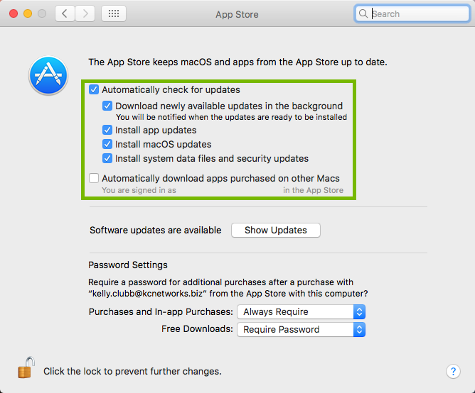 App Store settings with update options highlighted