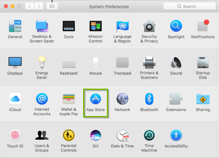 System Preferences with App Store highlighted