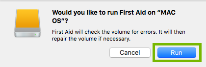 Would you like to run first aid notification box with the run button highlighted