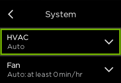 HVAC option highlighted in ecobee menu.