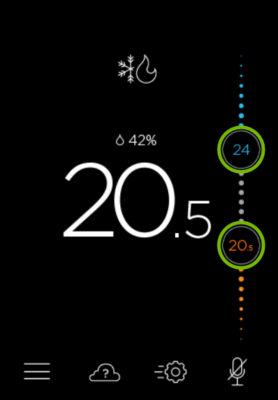 Set point sliders highlighted on ecobee main screen.