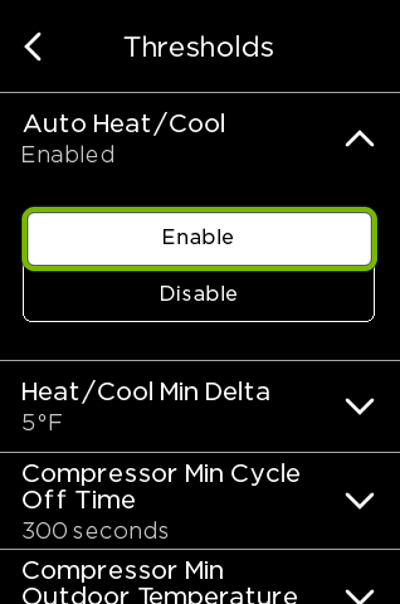 Enable option highlighted for Auto mode of ecobee thermostat.