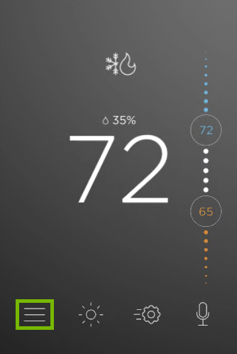 Menu icon highlighted on ecobee screen.