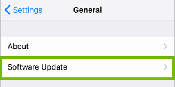 General Settings with Software Update highlighted.