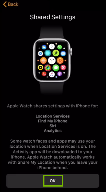 Selecting OK for shared services