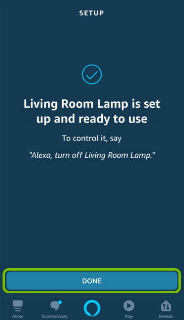 Done button highlighted in Alexa app.