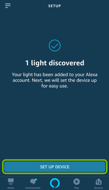 Set Up Device button highlighted in Alexa app.