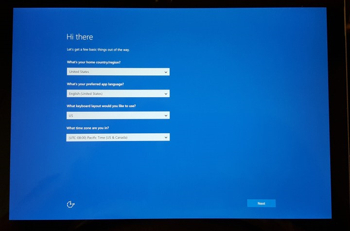 Surface pro initial start up screen