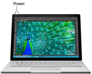A surface pro showing the power button