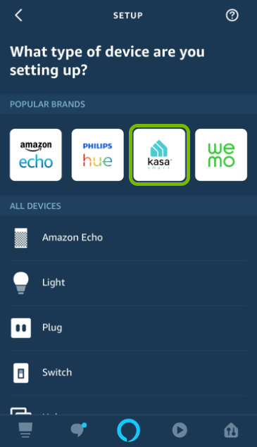 Kasa Smart brand highlighted in Alexa app.