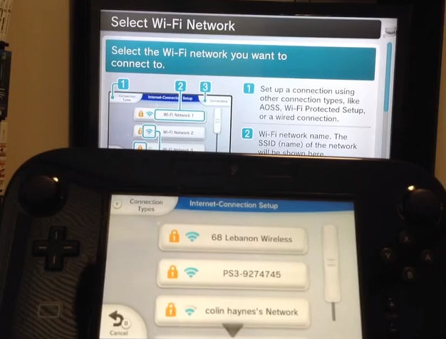 Wii u internet connection stage showing network names