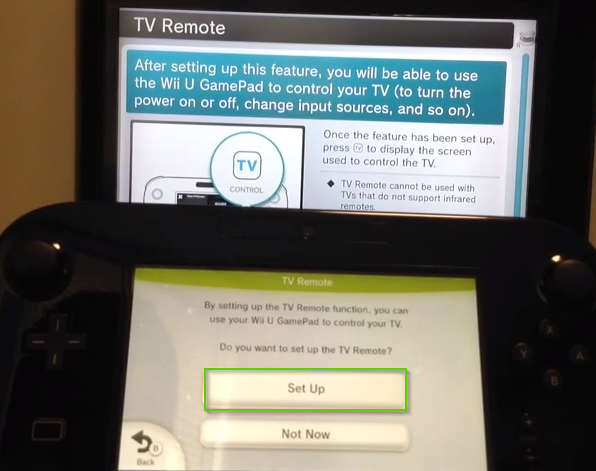 Wii u tv remote setup screen