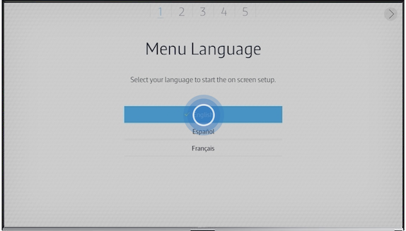 Samsung tv menu showing language selection
