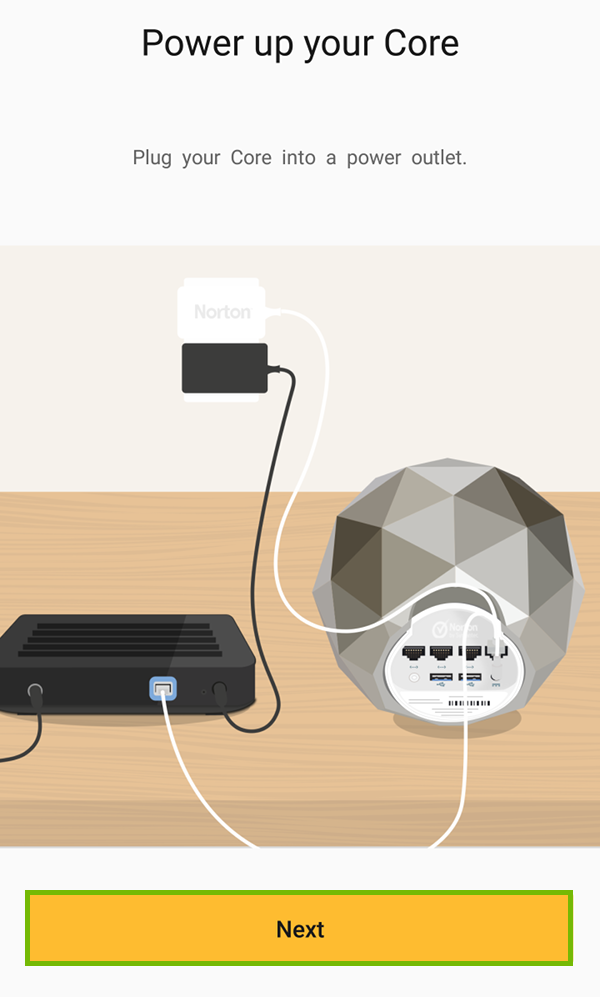 Power up router with Next highlighted.