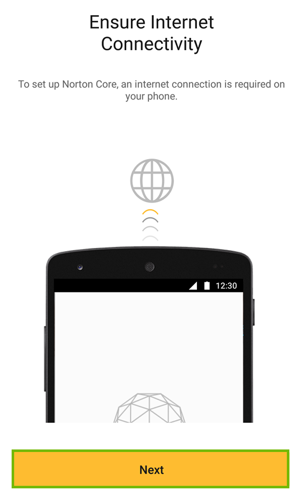 Mobile Internet connectivity reminder, with Next highlighted.