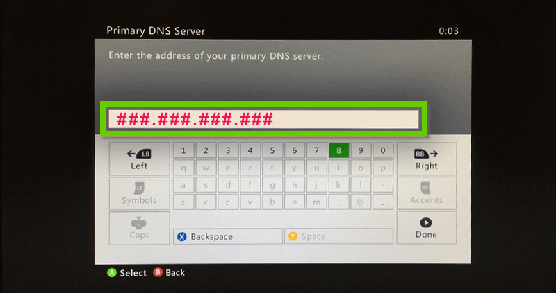 Xbox 360 dns address field