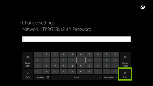 Xbox one wi-fi password field.