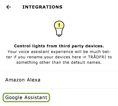 Google Assistant option highlighted in app settings.
