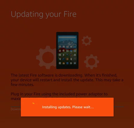 Software update screen of Amazon Fire tablet initial setup.