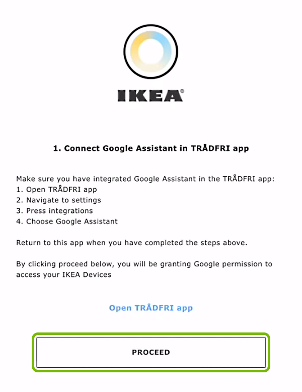 Proceed option highlighted to integrate Google Assistant.