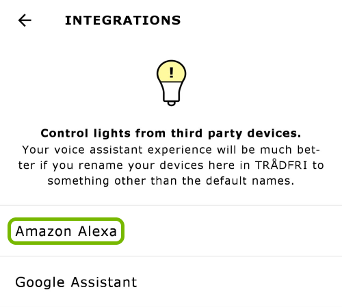 Amazon Alexa option highlighted in app settings.