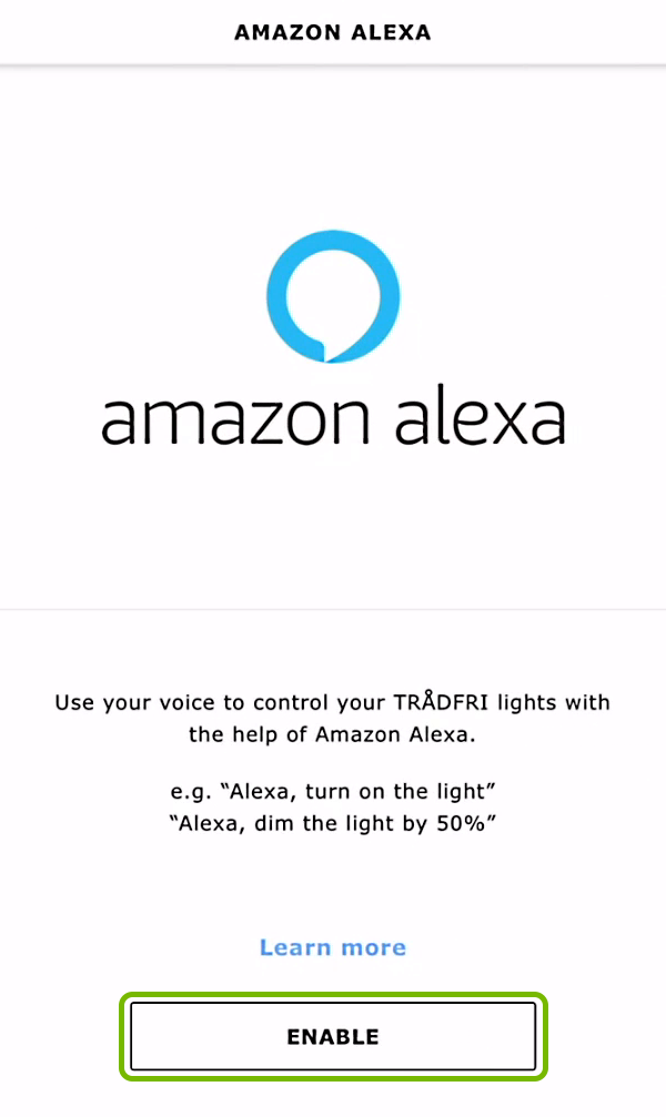 Enable option highlighted for Amazon Alexa in app settings.