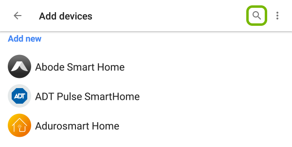 Search option highlighted when adding device in Google Home app.